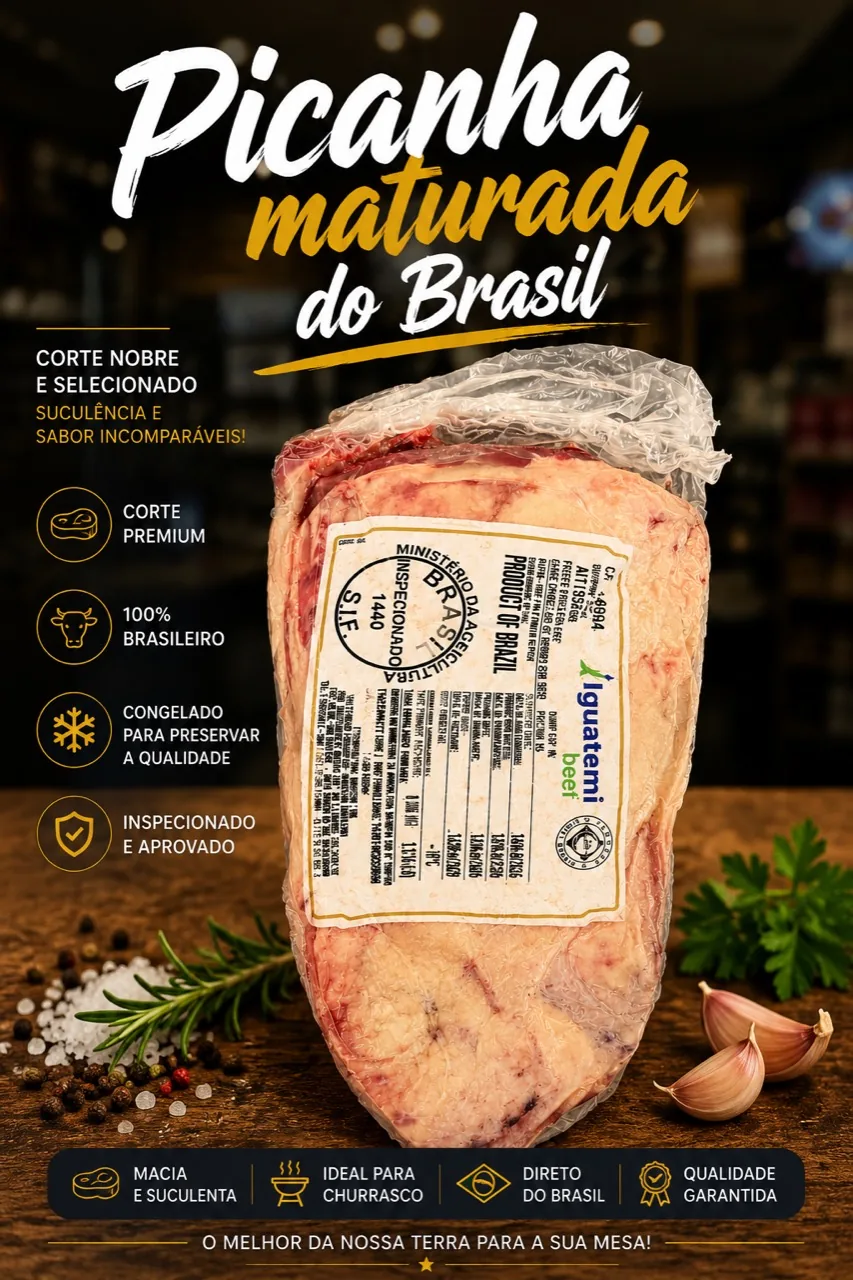 Brazilian aged picanha product artwork, a premium frozen cut